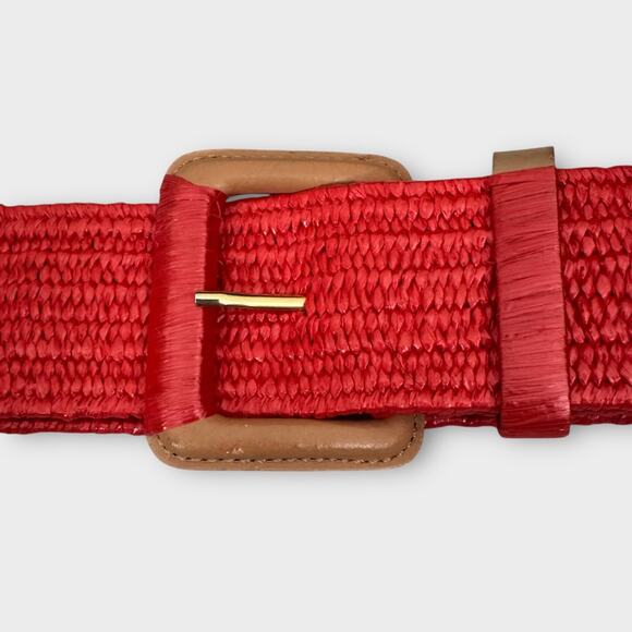 🍋2/$30- VTG 1980's Women's Woven Red Wide Belt Large Buckle Christmas - Picture 6 of 8
